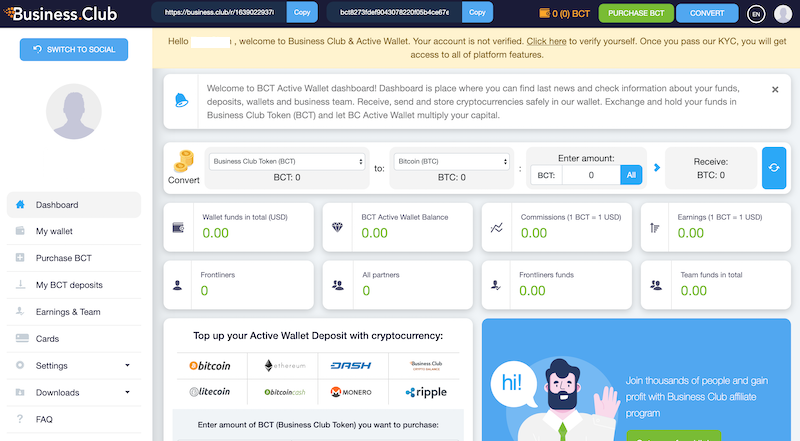 Business Club Dashboard