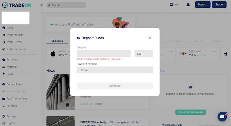 Deposit Funds with Bitcoin