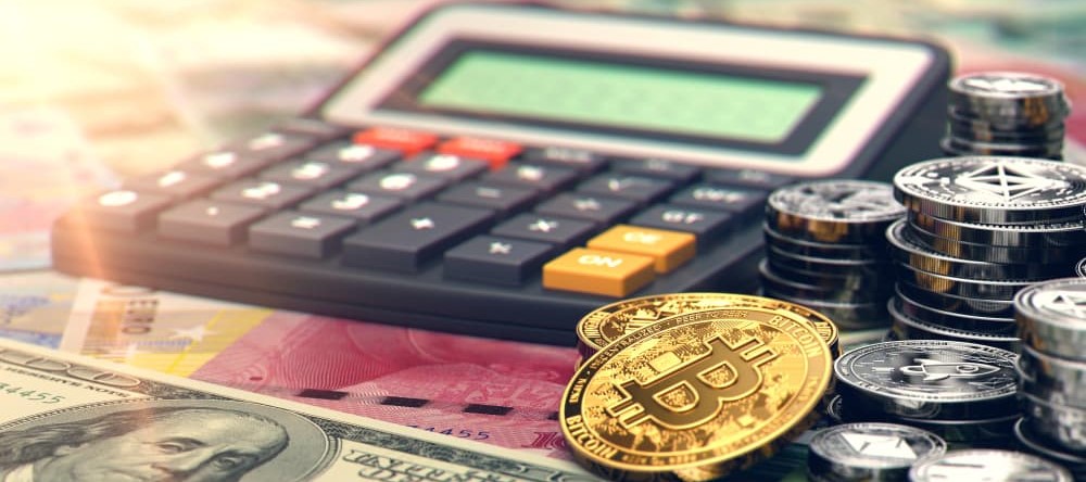 Crypto coins and a calculator