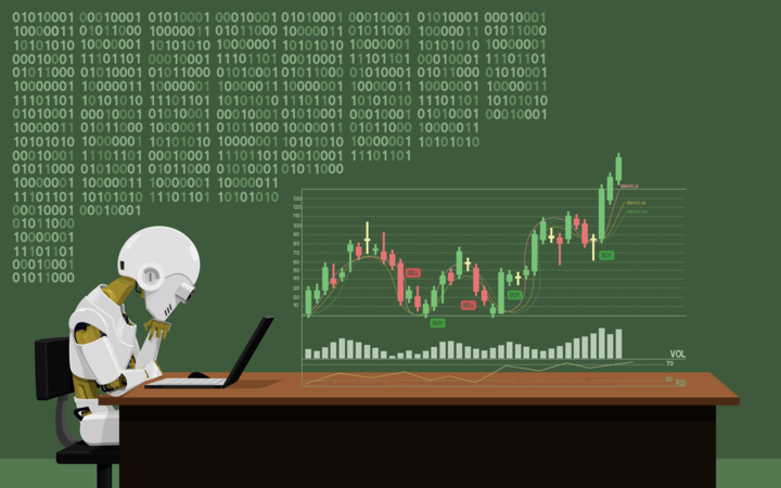 Robot is analyzing stock chart