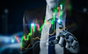 株式市場を分析するロボット