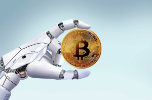 robot hand and crypto coin