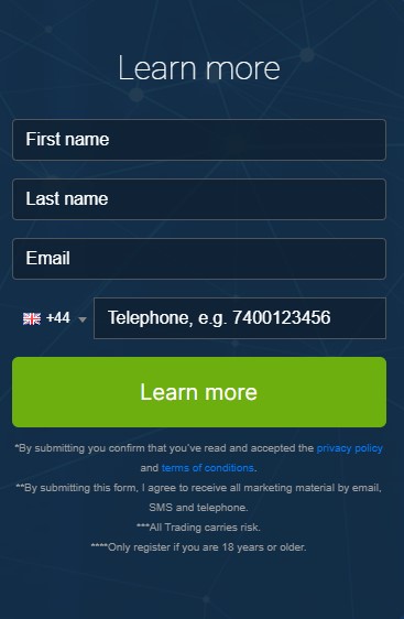 Registration box of the Everix Edge trading platform.