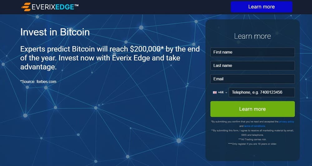 Screen shot of the main page of the Everix Edge trading platform.