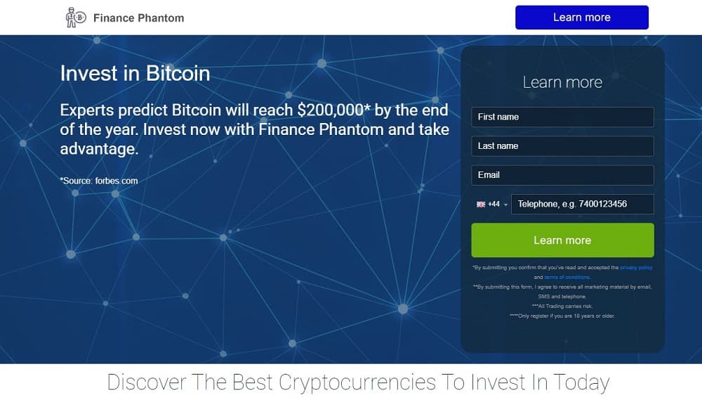 Main page of the Finance Phantom trading platform.