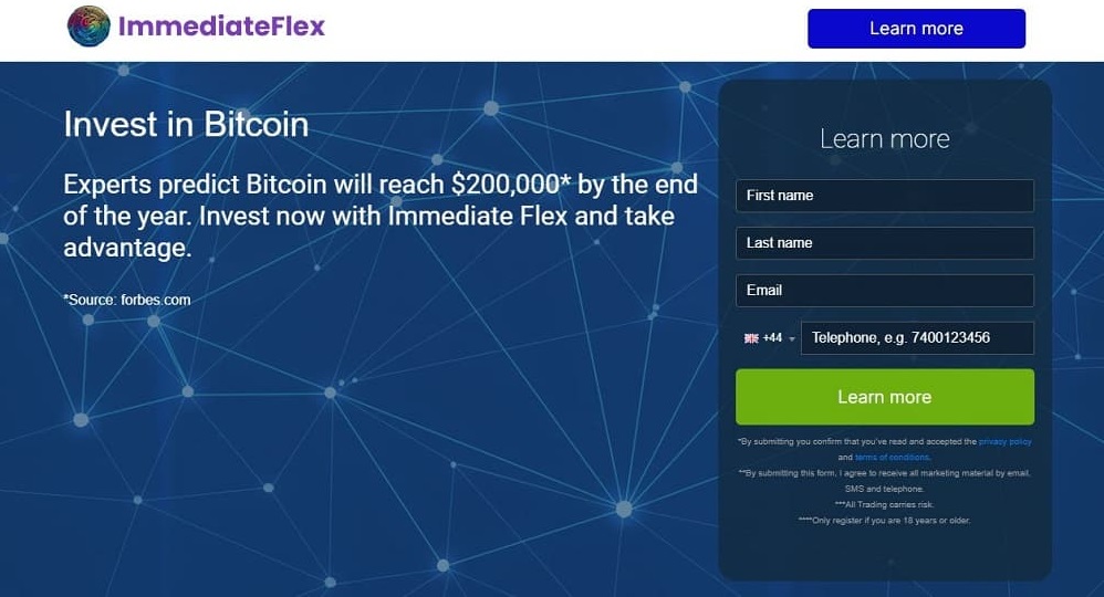 Main page of the Immediate Flex platform.