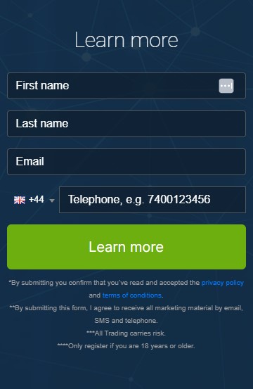 Screen shot of registration box of the Ai Chain Trader trading platform.