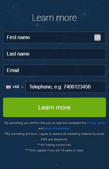 Screen shot of registration box of the Gain Generator Pro trading platform.