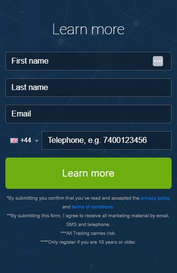Screen shot of registration box of the Immediate Lotemax trading platform.